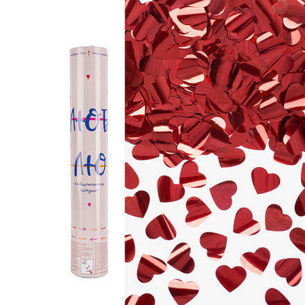 Пневмохлопушка (12/30 см), Люблю, Сердца фольга, Красный, Металлик, 1 шт.