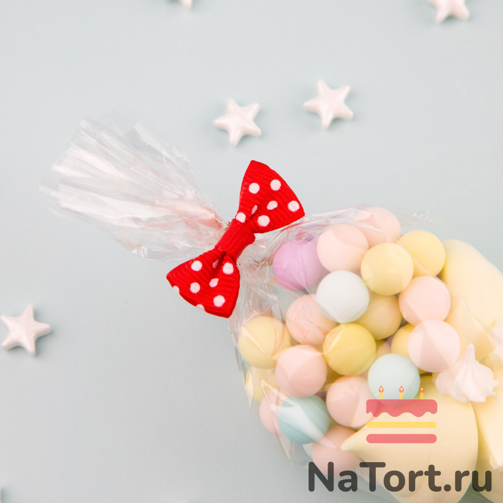 Твист лента с бантиком (красный в горошек, 8 см) 50 шт