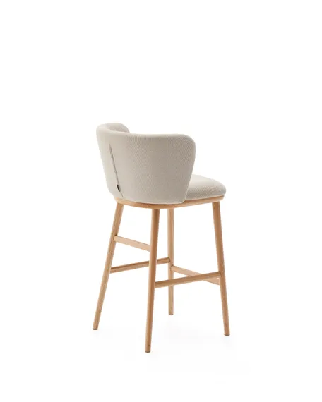 Ciselia Полубарный стул из бежевого шенилла и ясеня в натуральной отделке