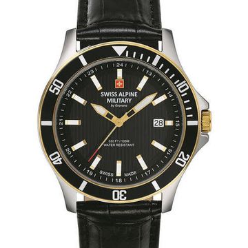 С ремешком Мужские наручные часы с черным кожаным ремешком Swiss Alpine Military 7022.1547 mens 42mm 10ATM