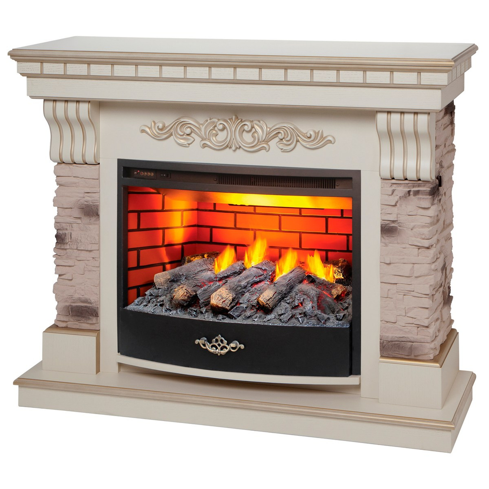Электрокамин RealFlame Marseilles WT белый дуб с золотой патиной с очагом 3D Firestar 25,5