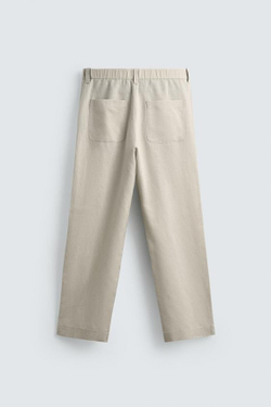 ZARA БРЮКИ STRAIGHT FIT ИЗ КОНОПЛИ И ХЛОПКА, ПЕСОЧНЫЙ