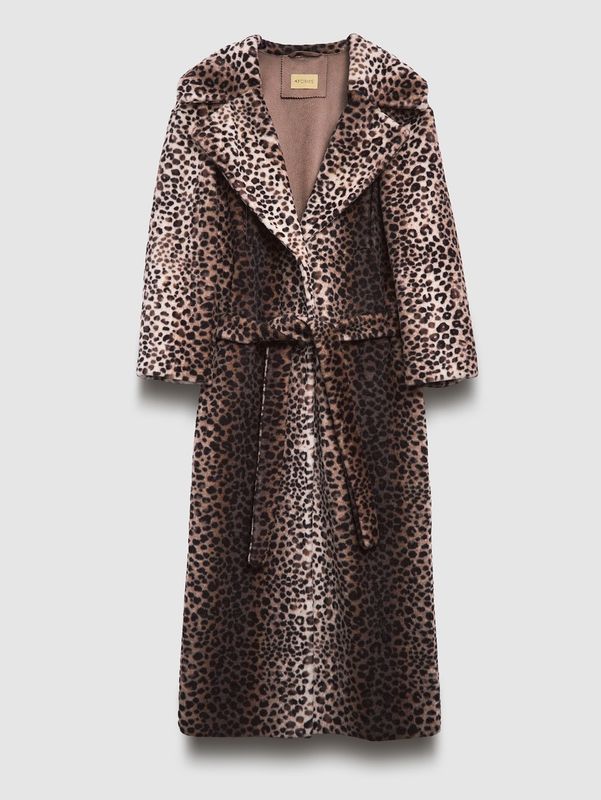 Шуба из овчины на трикотажной основе длинная, леопард