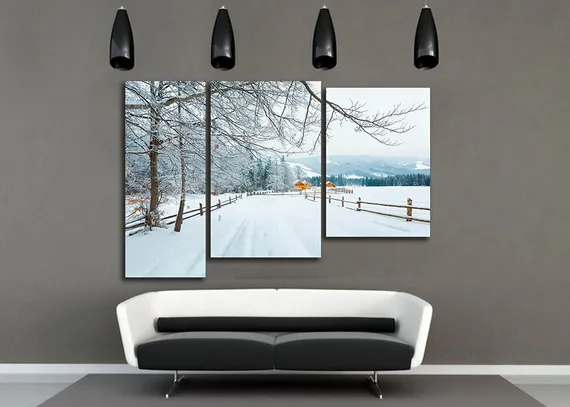 Модульная картина "Дорога в снегу"