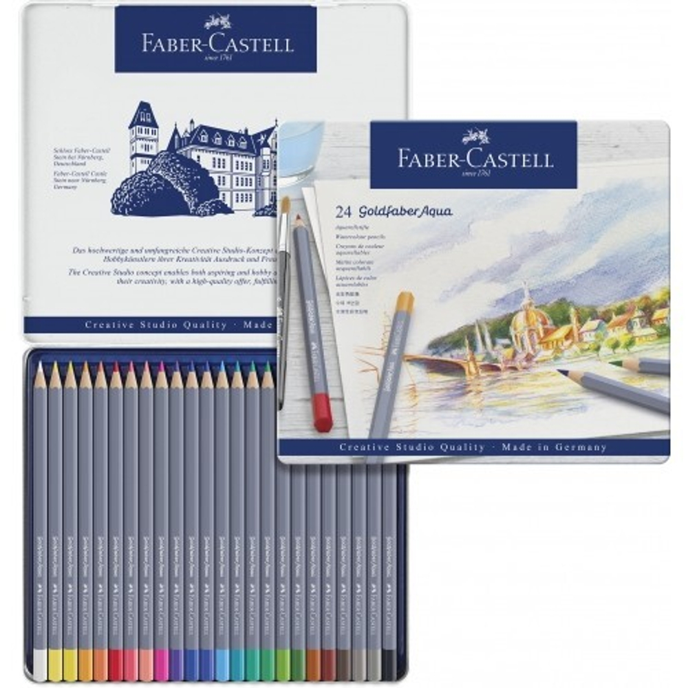Акварельные карандаши Goldfaber Aqua, в метал. коробке, 24 шт.