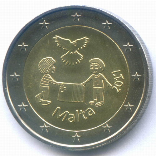 2 евро 2017 год. Мальта. Мир - дети. Биметалл UNC