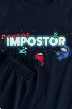 H&M Комплект из футболки и шорт с принтом, темно-синий