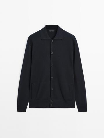 Massimo Dutti Вязаный кардиган из хлопка на пуговицах, темно-синий