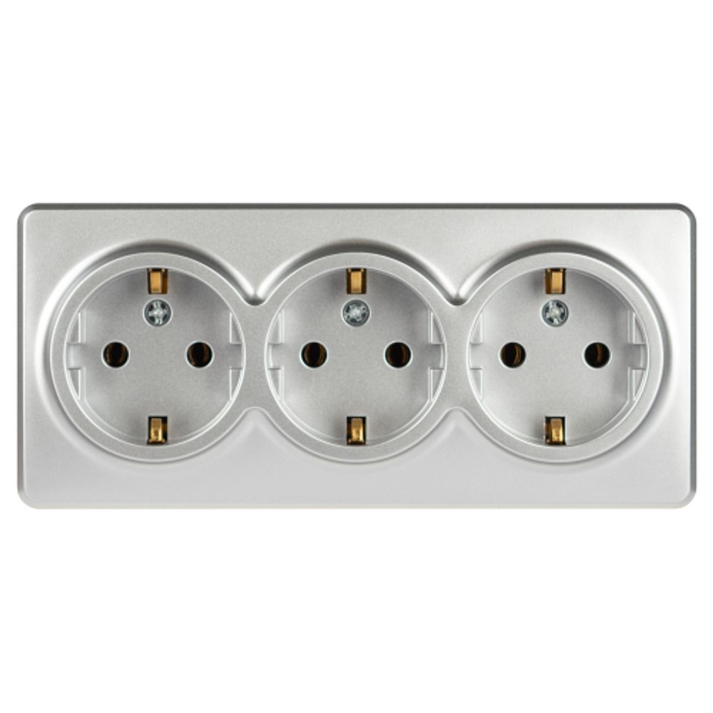 Розетка ЭРА Эксперт 11-2208-03 тройная с заземлением 3х2P+E Schuko IP20 16A-250В ОУ алюминий