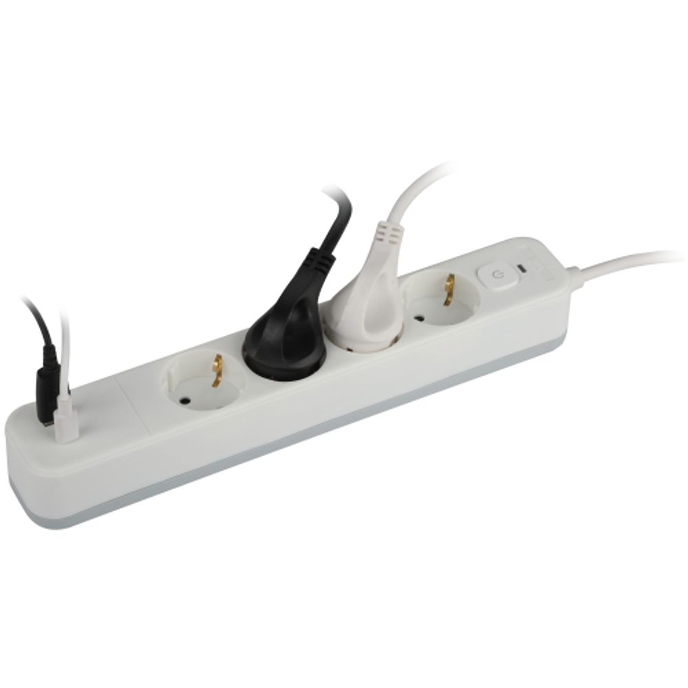 Сетевой фильтр ЭРА USF-4es-1,5m-2xUSBAC-W с базовой защитой с заземлением с выключателем 4 розетки+2xUSBA+C2,4A 1,5м 10А