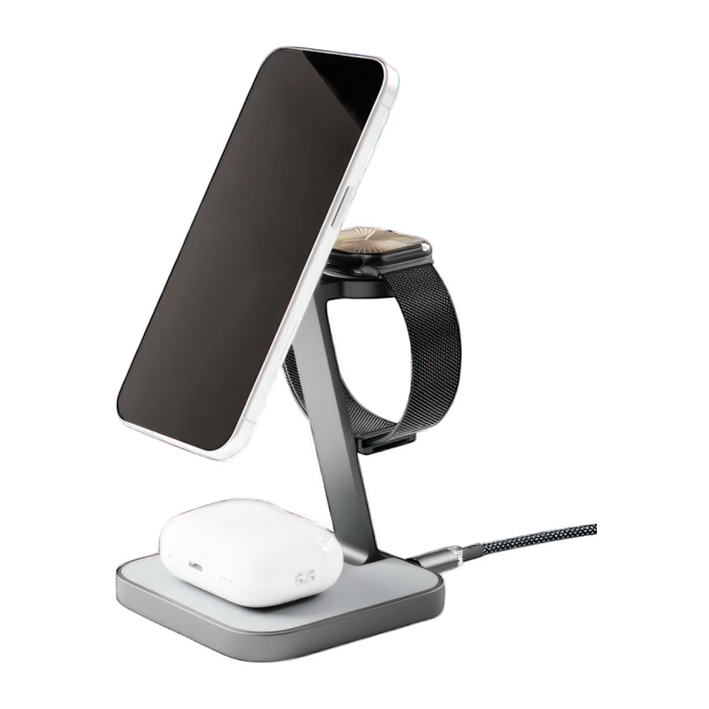 Зарядная станция MagSafe VLP Unity Power для iPhone, Apple Watch и AirPods (Qi2) Беспроводная зарядка: Qi 15 Вт, Qi 5 Вт, магнитное крепление для зарядки Apple Watch (Qi 3 Вт). Проводная зарядка: нет. Сертификация Qi2. Есть LED-индикация