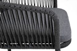 "Марсель" стул барный плетеный из роупа, каркас из стали серый (RAL7022) муар, роуп темно-серый круглый, ткань темно-серая 027