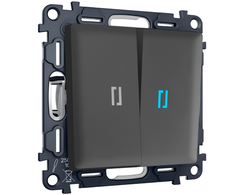 MA904060 Комплект механизма 2-кл выключателя с самовозвратом с подсветкой 10000K ALFA Графит Мягкое касание QUANT (AP9040, VM129, G17B)