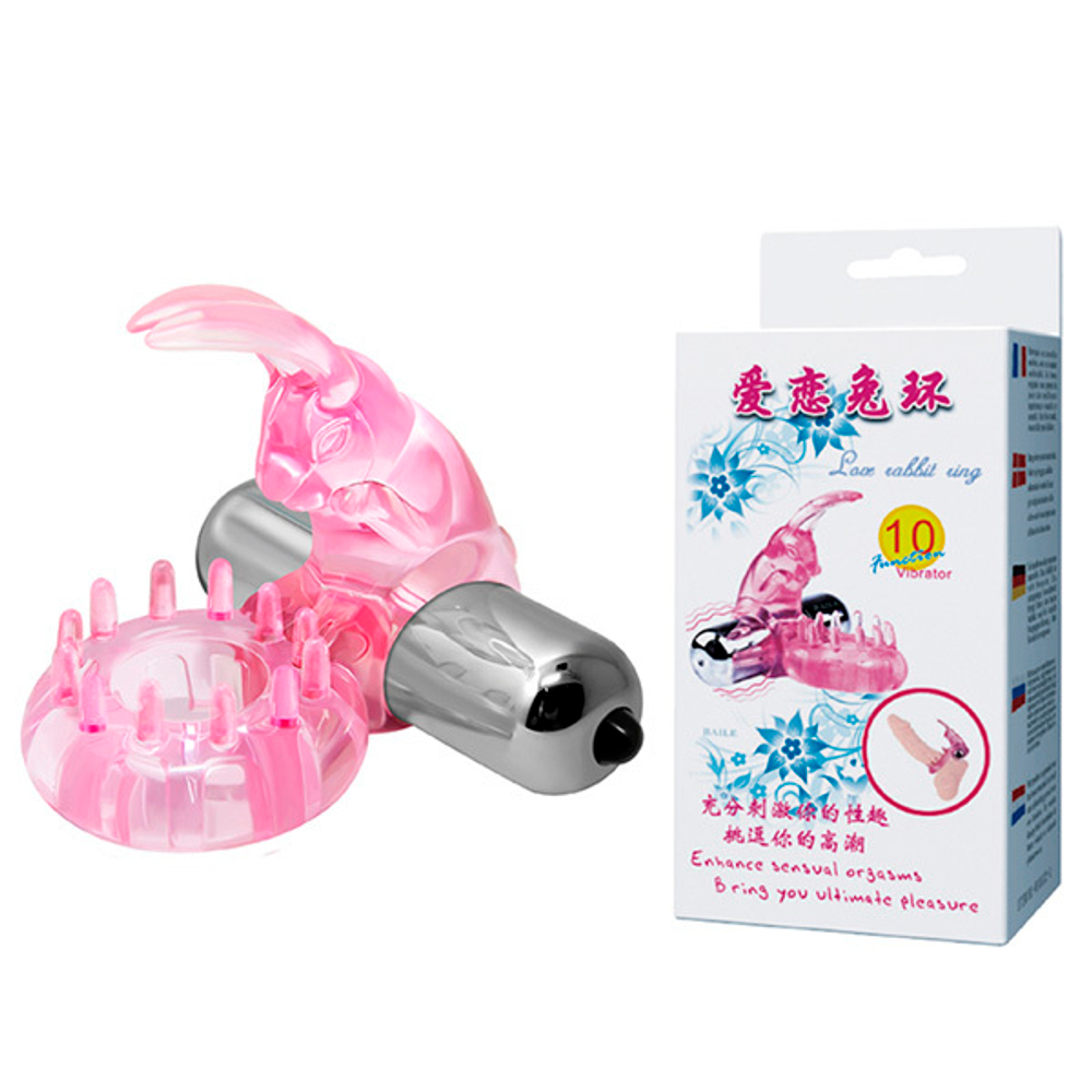 Розовое эрекционное виброкольцо-кролик 3,8см Baile Love Rabbit Ring BI-010132-1