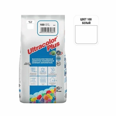 Затирка ULTRACOLOR PLUS №100 белая для швов с водоотталк. и антигриб. эффектом 2кг (MAPEI)