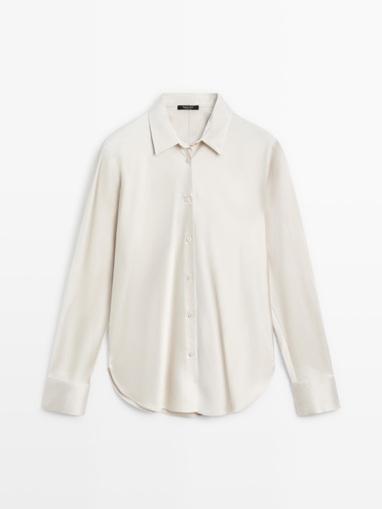Massimo Dutti Атласная рубашка с рукавами «летучая мышь», серебряный