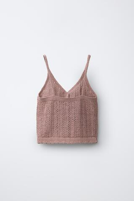 ZARA ТОП С ВЫШИВКОЙ РИШЕЛЬЕ, ЦВЕТ РОЗОВОГО ДЕРЕВА