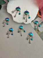 Подвеска "Ракушка" с подвесками, родий+смола, 33*15 мм