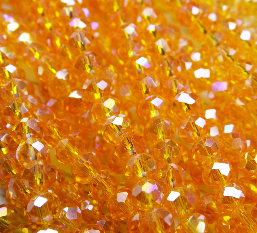 БП007ДС46 Хрустальные бусины "рондель", цвет: оранжевый AB прозрачный, 4х6 мм, кол-во: 58-60 шт.