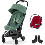 Коляска Cybex Coya Matt Black Frame Aton B2 i-Size Dynamic Red Leaf Green с дождевиком и бампером