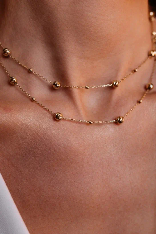 Колье двойное "QUIET LUXURY" с шарами и алмазными гранями в золочении