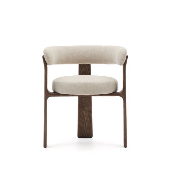 Granite Стул на 3 ножках из бежевого шенилла и массива ясеня в отделке орех Испания La Forma