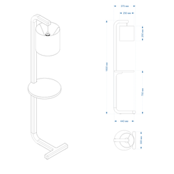 Чертеж с габаритами дизайнерского торшера Uno Tav из дуба