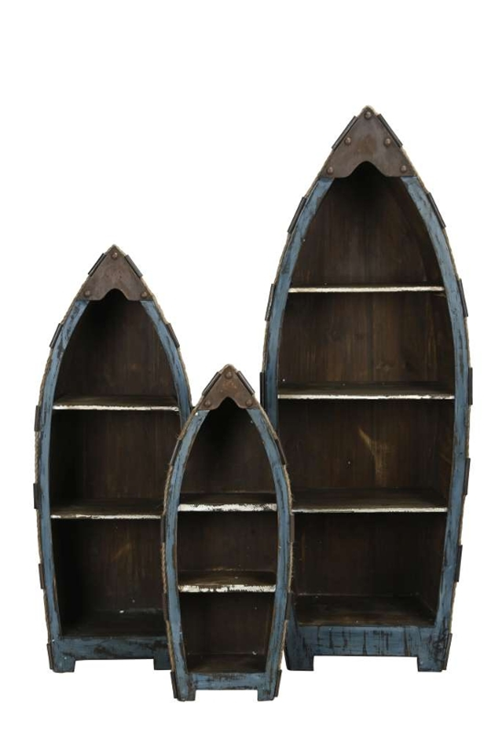 Набор из 3-х стеллажей "Лодки" 28x14xH68,5см / 34,5x21,5xH91см / 45x26,5xH121,5см Дерево,металл