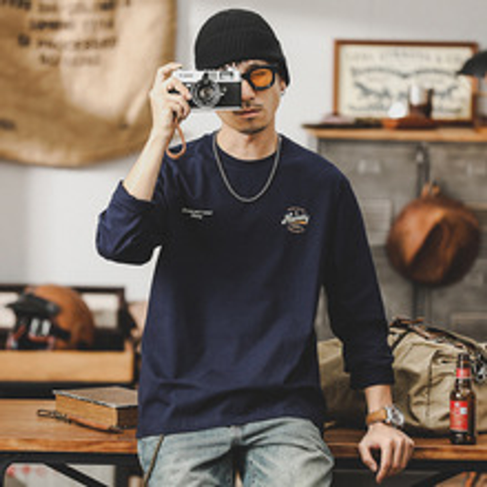 Футболка с принтом и длинным рукавом Американская ретро 260 г, свободного кроя,