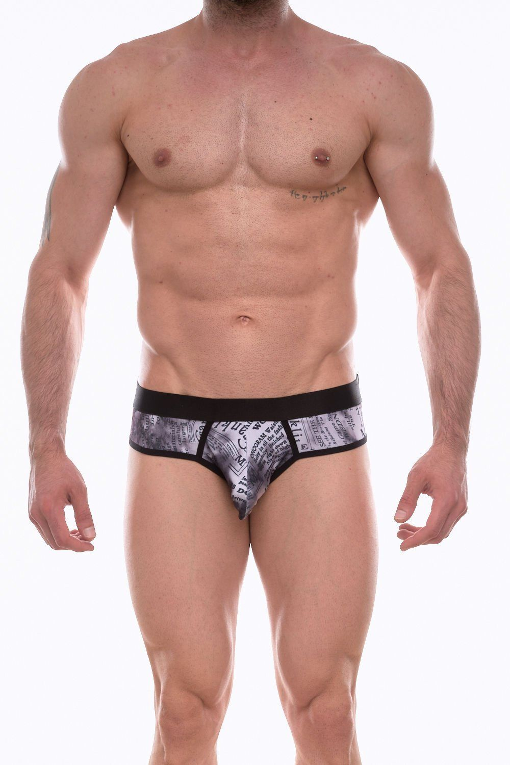 Темно-серые трусы-брифы с принтом в виде газетных листов (Размер: S) (Цвет: темно-серый)