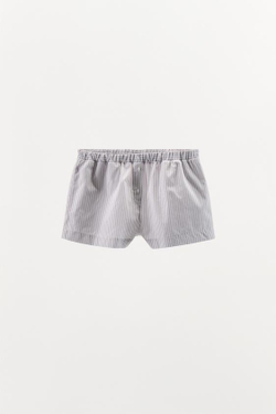 ZARA ПИЖАМНЫЕ ШОРТЫ В ПОЛОСКУ, БЕЛЫЙ/БИРЮЗОВЫЙ