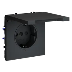 Розетка встраиваемая VOLTUM S70 с заземлением, защитными шторками и крышкой 16А, (графит)