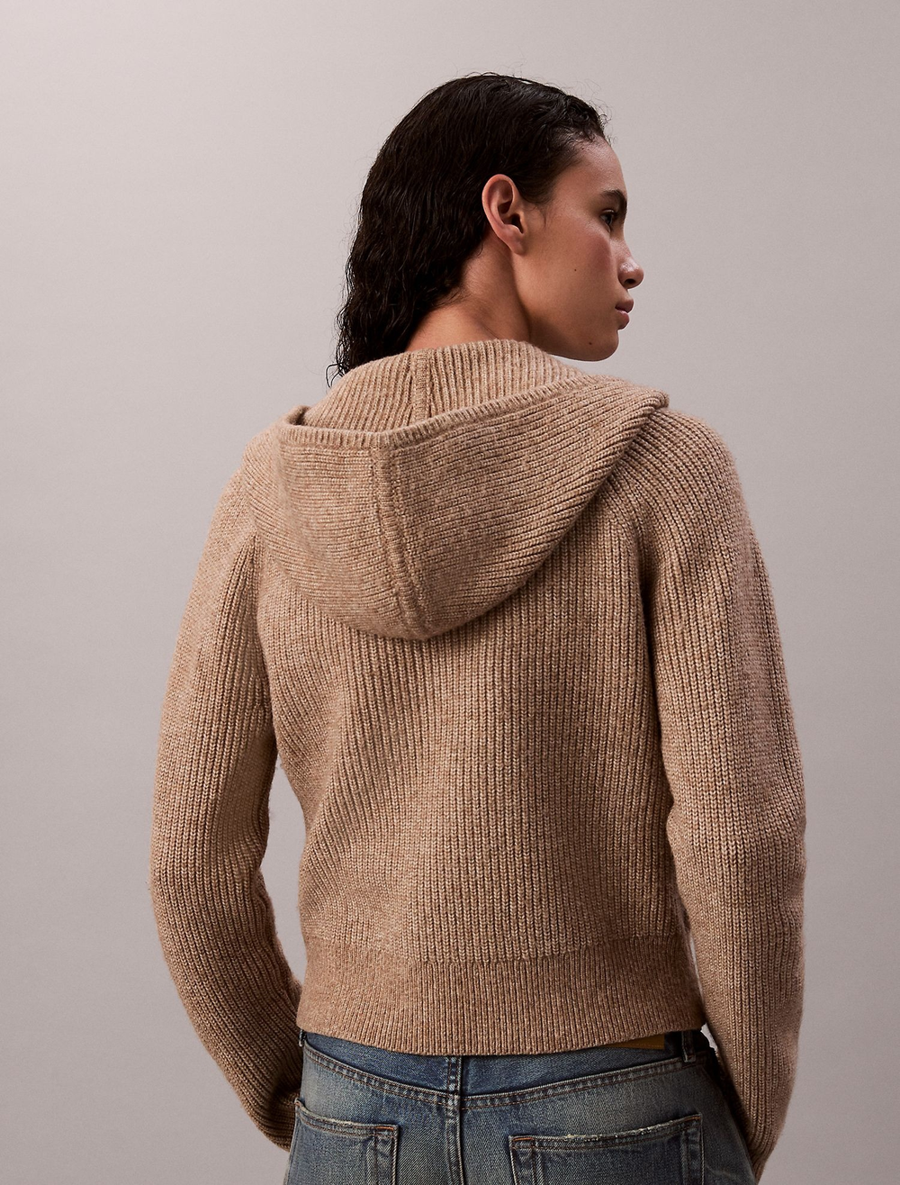 Кардиган Calvin Klein Sweater Rib Zip Hoodie Amphora Melange