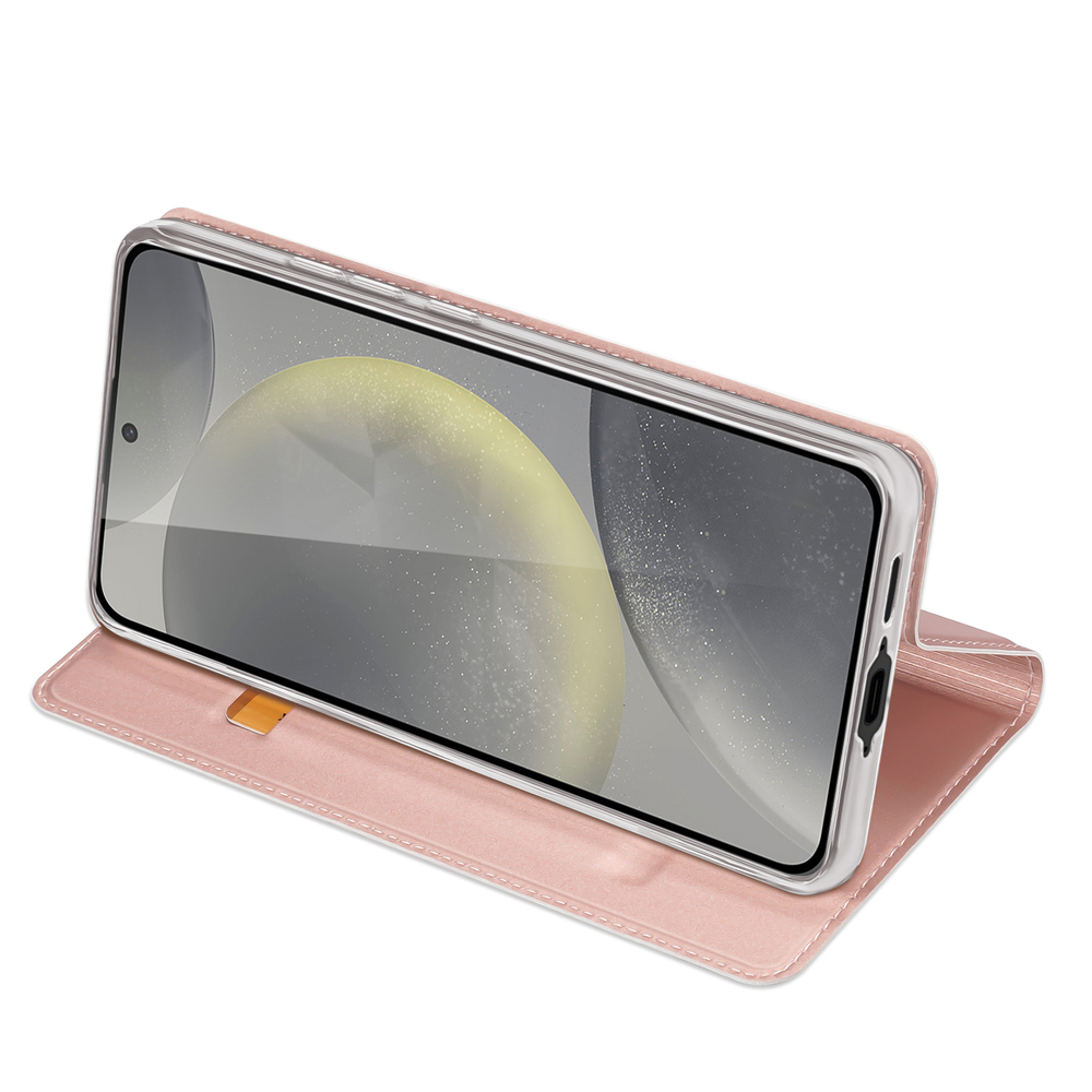 Чехол книжка из PU кожи розового цвета от Dux Ducis для Samsung Galaxy S24 FE, серия Skin Pro Series Case