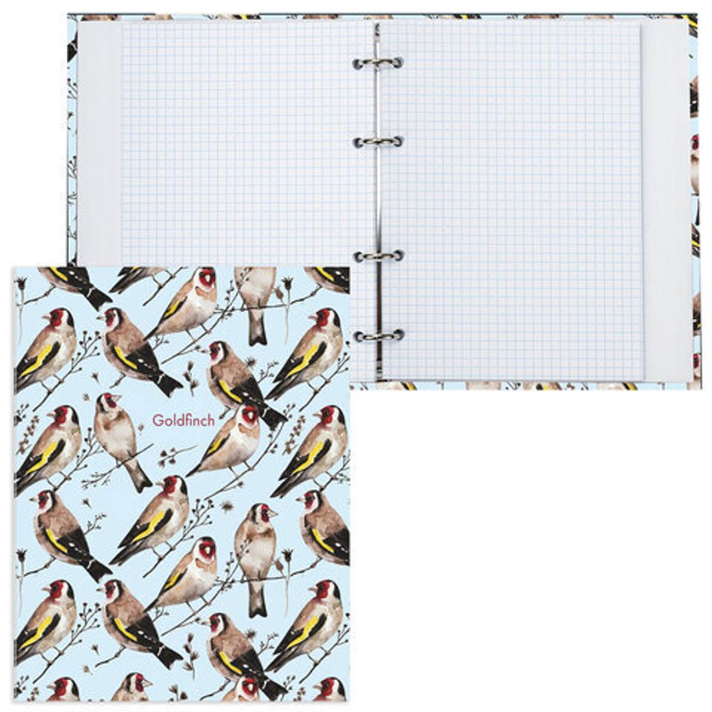 Тетрадь на кольцах А5 175х215 мм, 120 л., твердый картон, клетка, BRAUBERG, "Щеглы", 404079