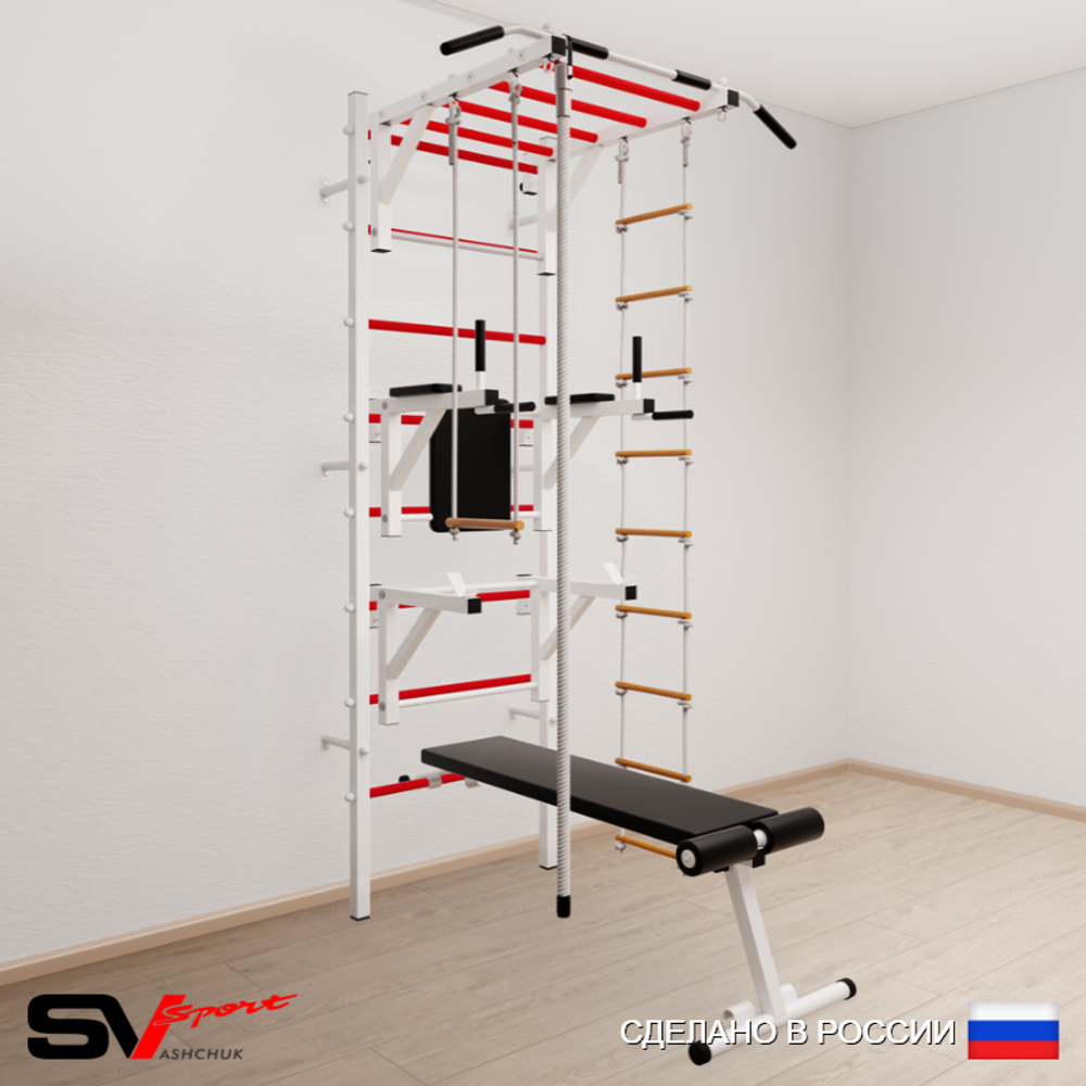 Шведская стенка Sv Sport усиленная 667 (Турник рукоход/Брусья/Стойка/Скамья/Канат/Лестница/Трапеция)
