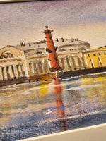 Картина авторская акварельная в раме 20х50 см на стену для интерьера "Весна на Ваське"