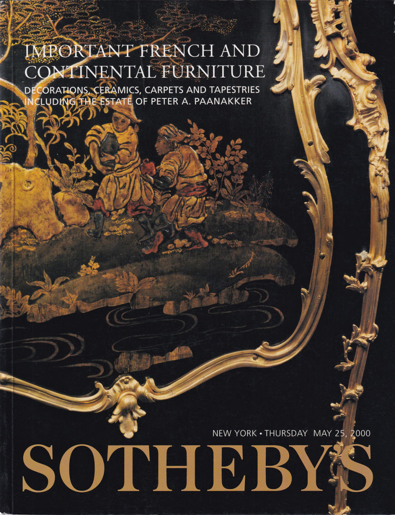 Каталог аукциона Sotheby's, Нью-Йорк, Французская и европейская мебель, декоративное искусство, керамика, ковры и гобелены, включая собственность поместья Питера Э. Паанаккера от 25 мая 2000 года