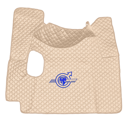 Ковры VOLVO FH-12 2009-2013г (механика) (экокожа, бежевый, бежевый кант, синяя вышивка)