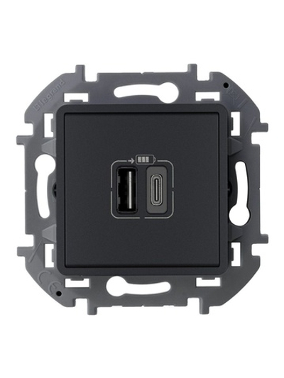 Устройство зарядное Inspiria с 2-мя USB разьемами A и C 240В/5В 3000мА антрацит IEK 673763