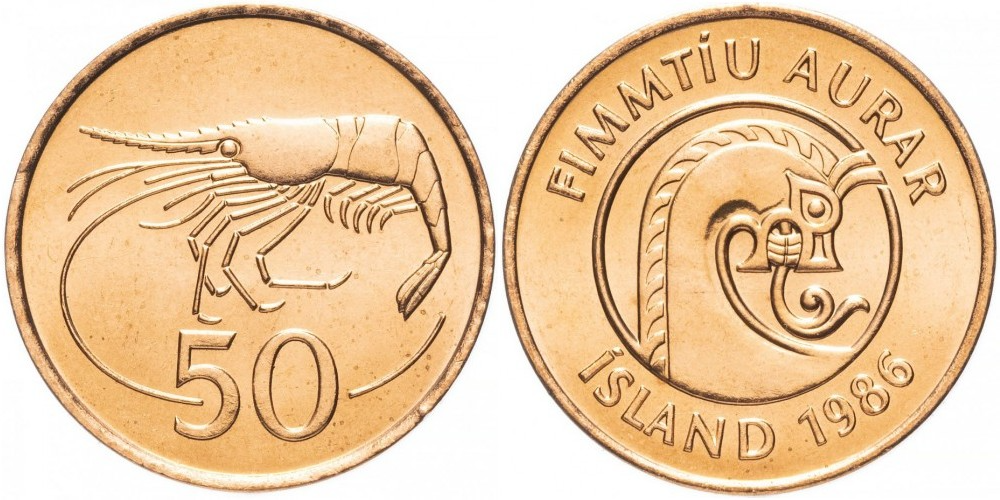 Исландия 50 эйре, 1986 Креветка UNC