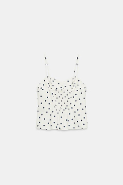 ZARA ТОП В ГОРОШЕК С БАСКОЙ, СИНИЙ/БЕЛЫЙ