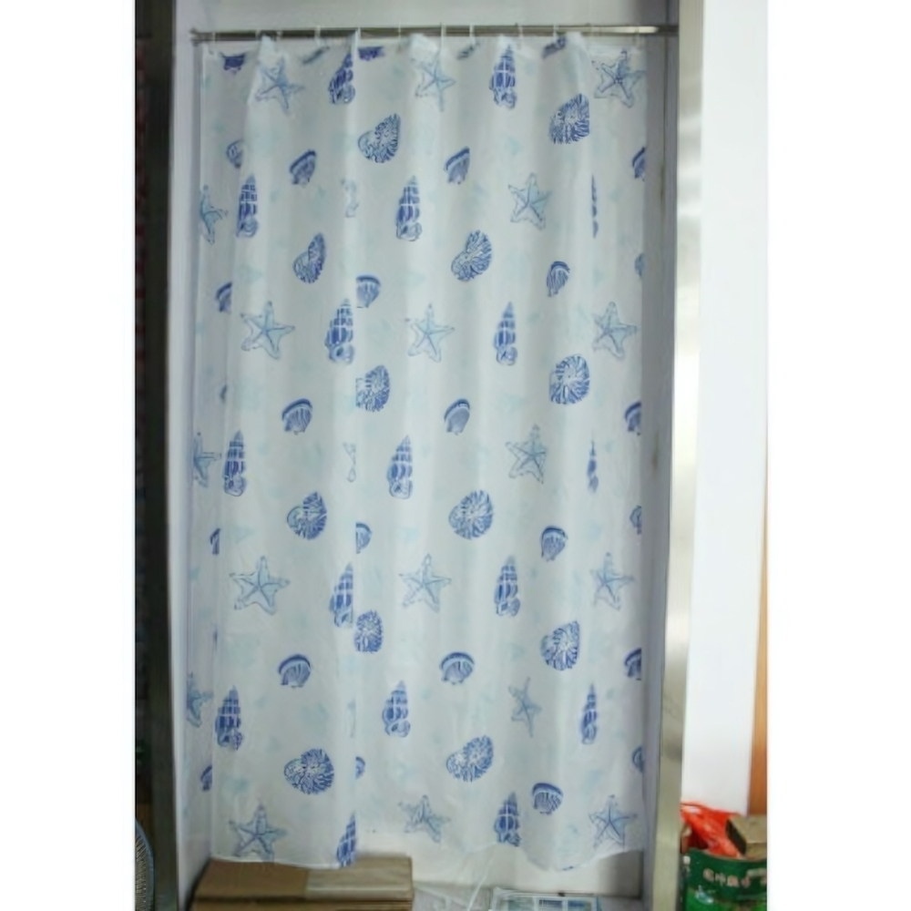 Штора для ванной комнаты полиэстер эконом 180*200 с кольцами Ракушки на белом YQL-1325