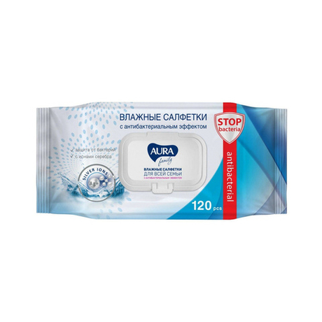 AURA Family 120 шт влажные салфетки универс. с антиб. эффектом