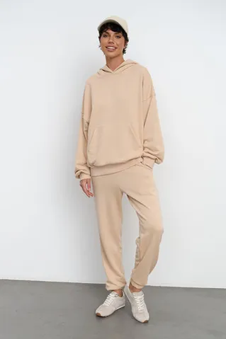 Худи свободного кроя из премиум футера ванильного цвета