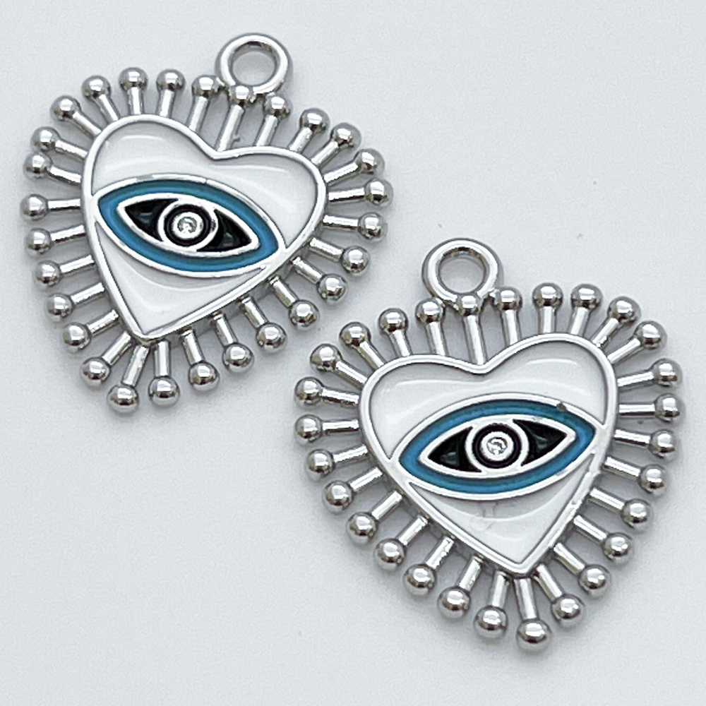 Подвеска Глаз, цвет белый+серебро, размер 24*20 мм, цена за 1 шт