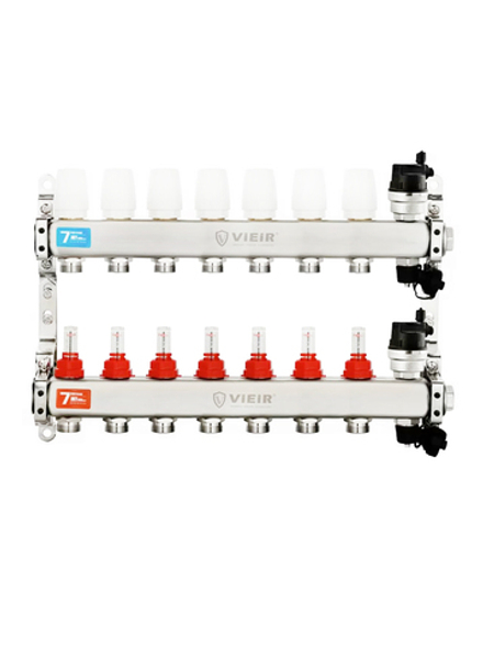 ViEiR Коллекторная группа (НЕРЖ) 1" х 3/4", с расход-ми 7 выходов VR123-07A