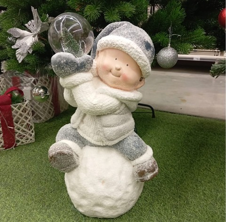 Фигура декоративная Мальчик на снежном шаре 28х22х51см, LED-подсветка, SYTCC-3823179