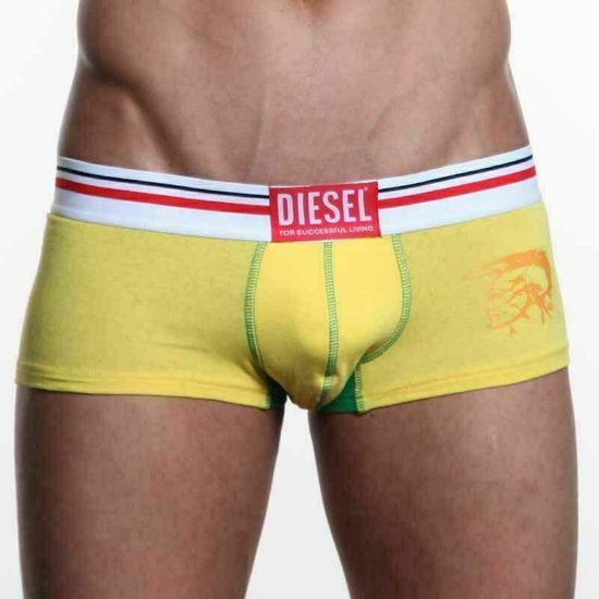Мужские трусы хипсы желтые с зеленой вставкой Diesel Yellow DIS0048