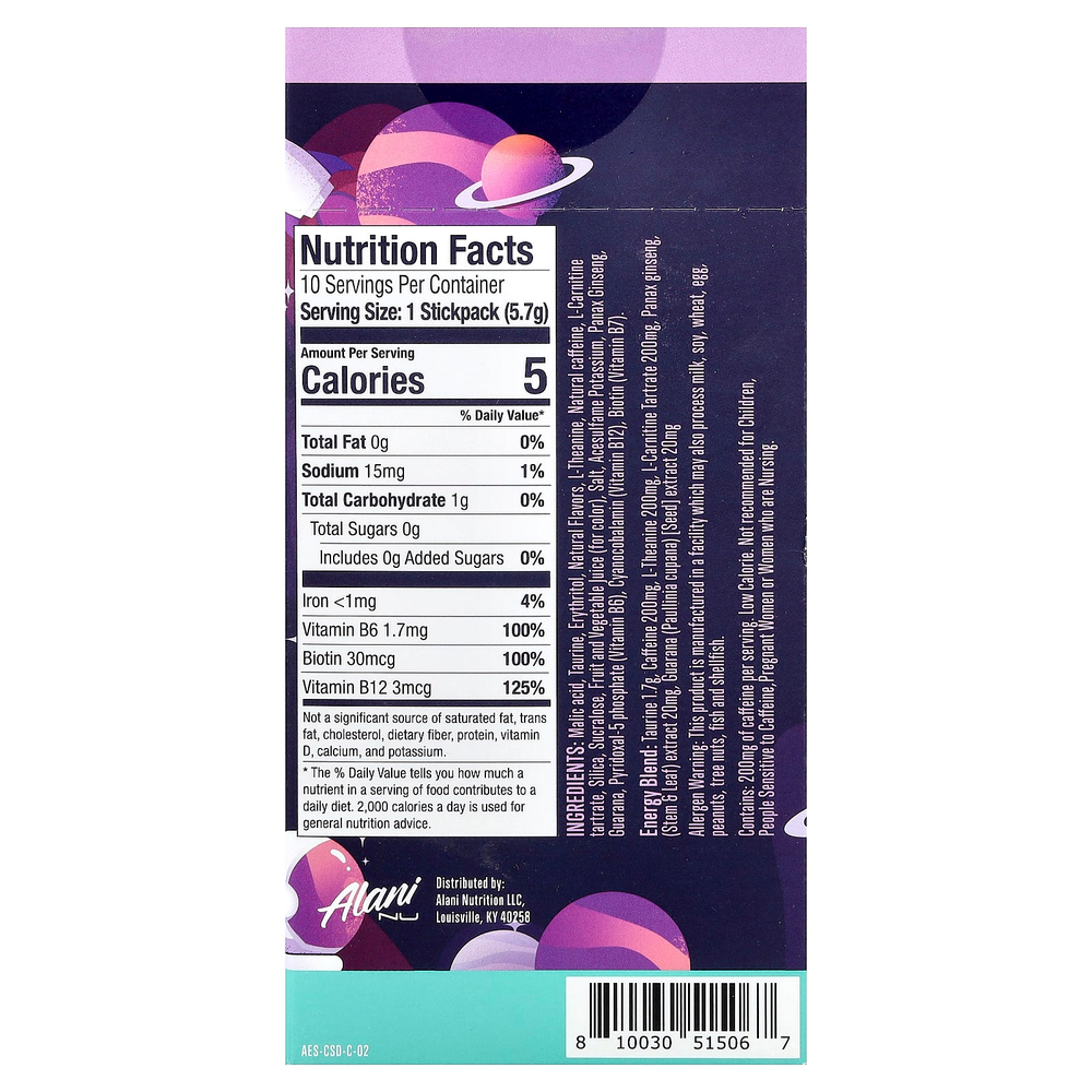 Alani Nu, Energy Sticks, Cosnic Stardust™, 10 пакетиков по 5,7 г (0,2 унции)